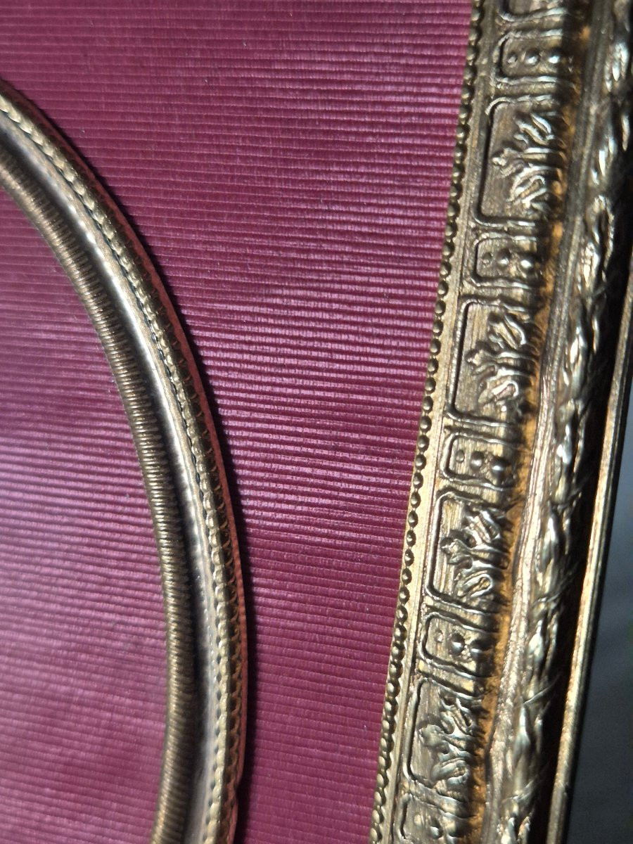 Cadre photo bronze format cabinet à vue ovale et moire rose -photo-1