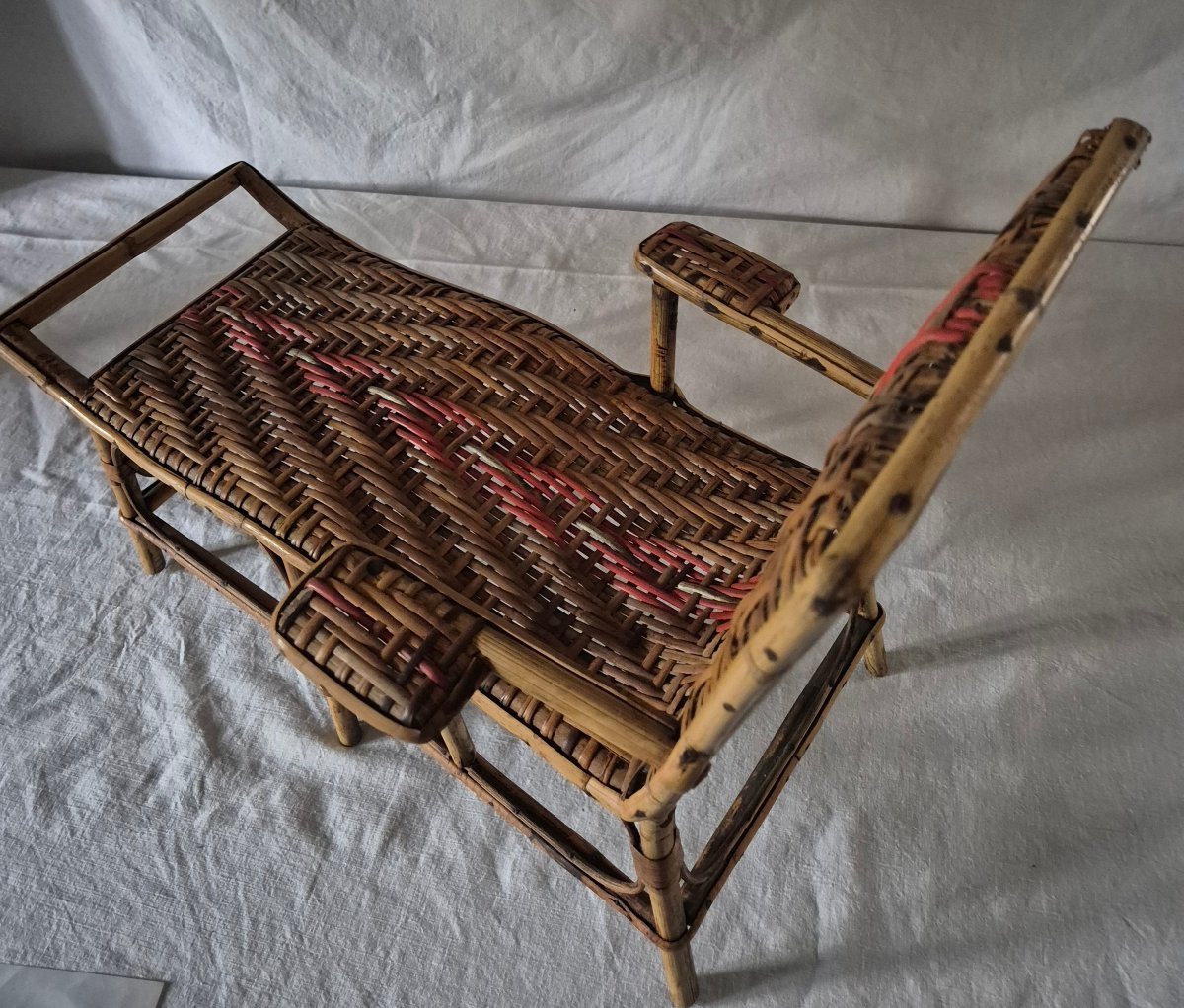 Doll Special: Woven Rattan Chaise Longue For Dolls, Circa 1900-photo-1