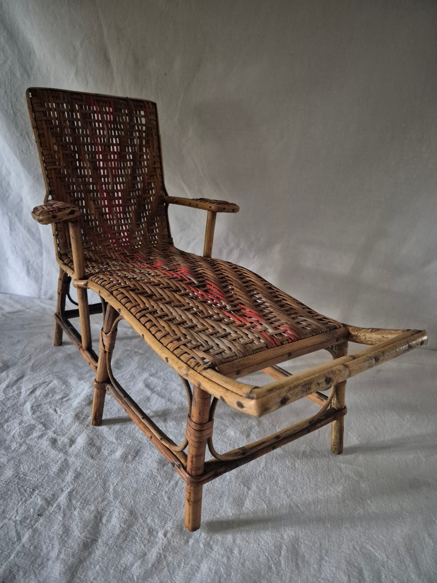Doll Special: Woven Rattan Chaise Longue For Dolls, Circa 1900