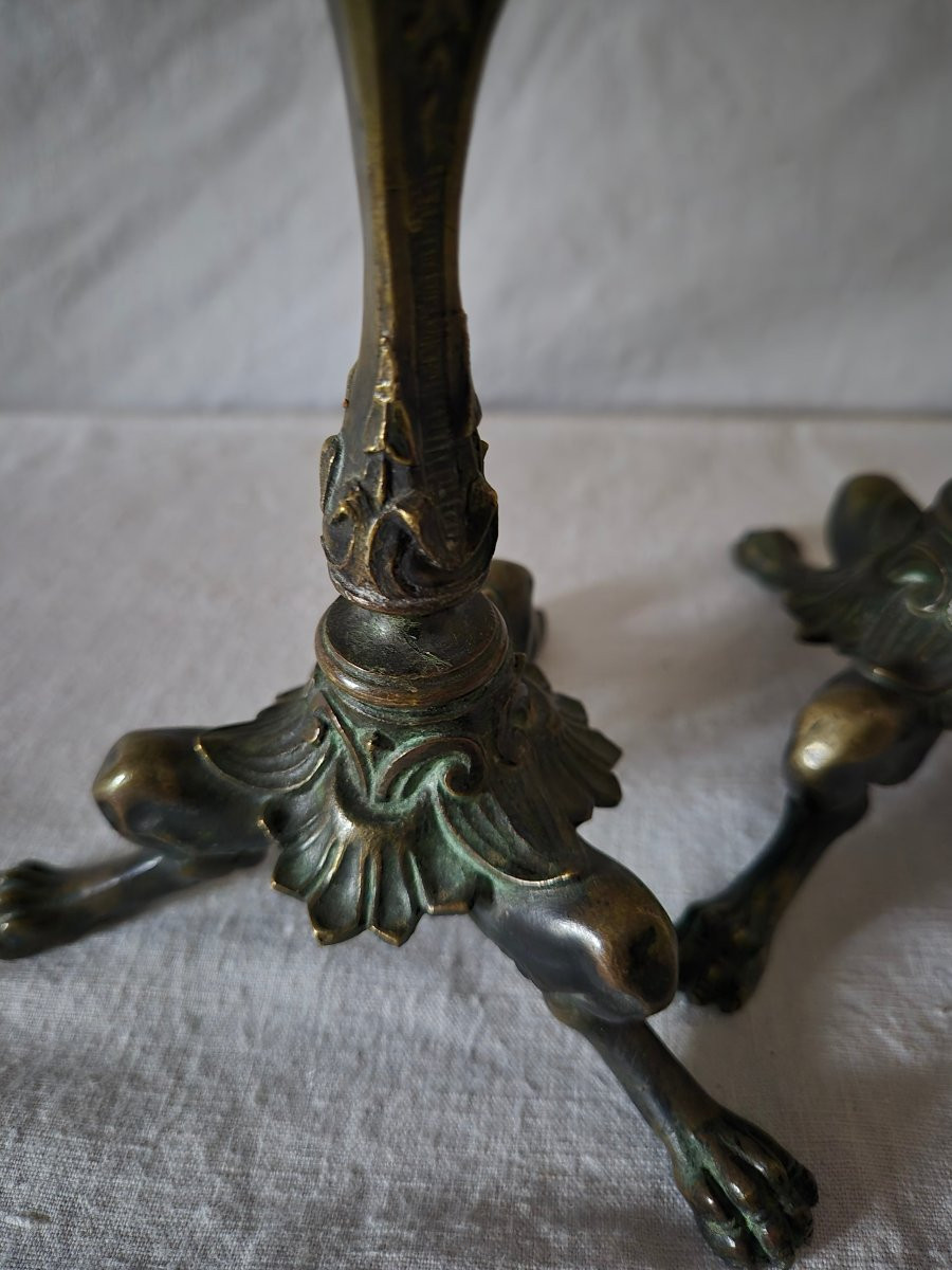 Pair Of 19th-century Bronze Tripod Candlesticks With Caryatids -photo-3