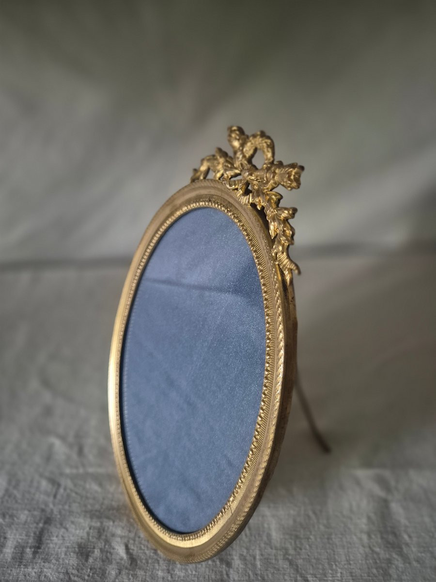 Cadre photo ovale en bronze doré grand format fin XIXème siècle -photo-3