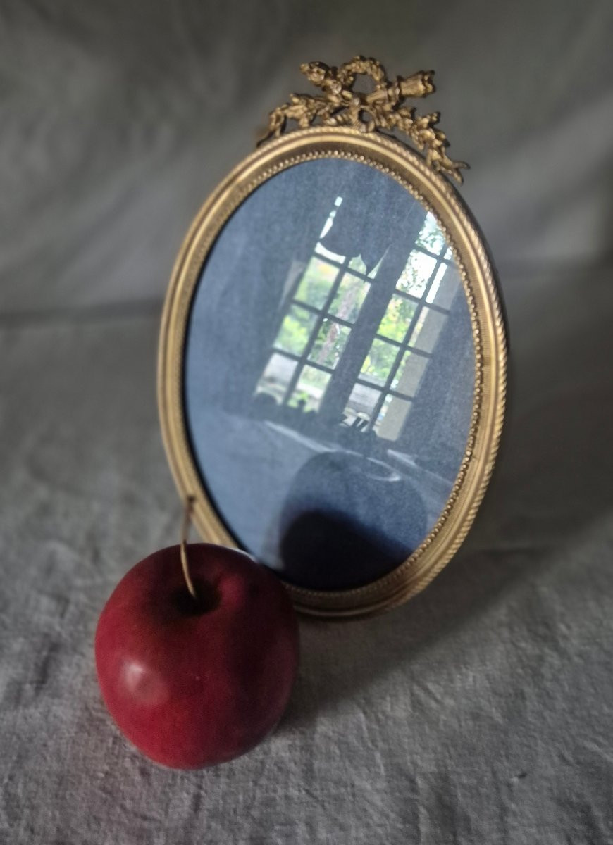 Cadre photo ovale en bronze doré grand format fin XIXème siècle -photo-5