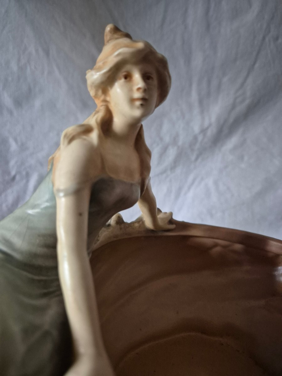 Coupe vide poche Art Nouveau en céramique signé George Klimt -photo-4