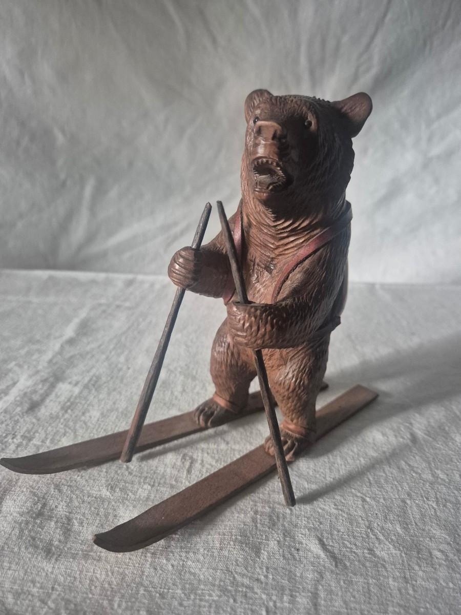 19th-century Carved Wooden Skiing Bear From The Black Forest 