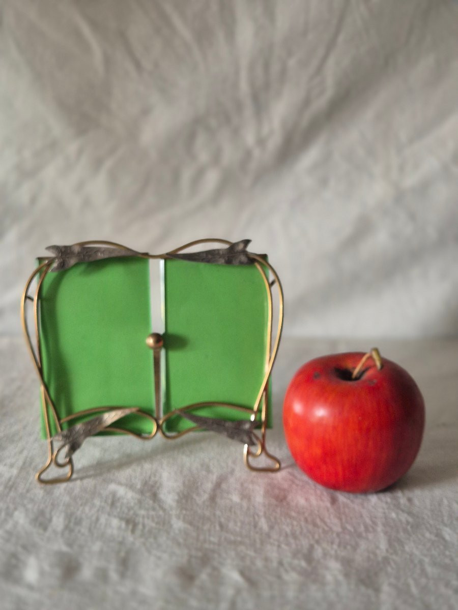 Art Nouveau Diptych Photo Frame In Two-tone Metal. -photo-2
