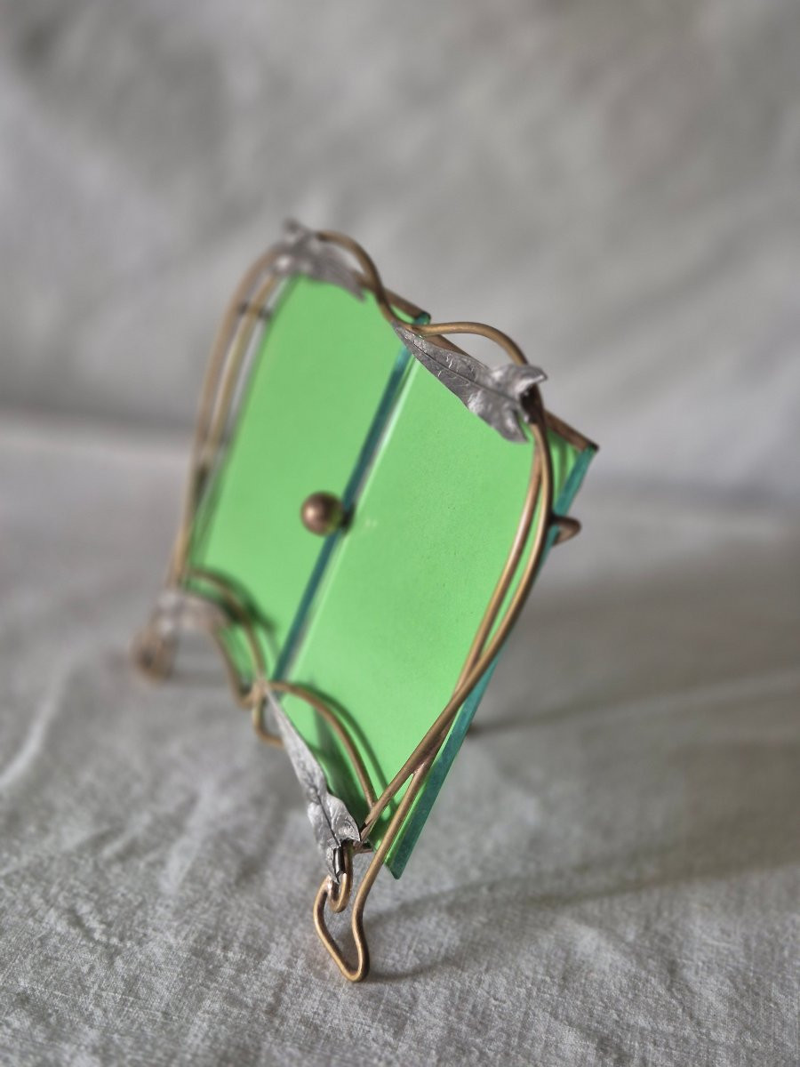 Art Nouveau Diptych Photo Frame In Two-tone Metal. -photo-3