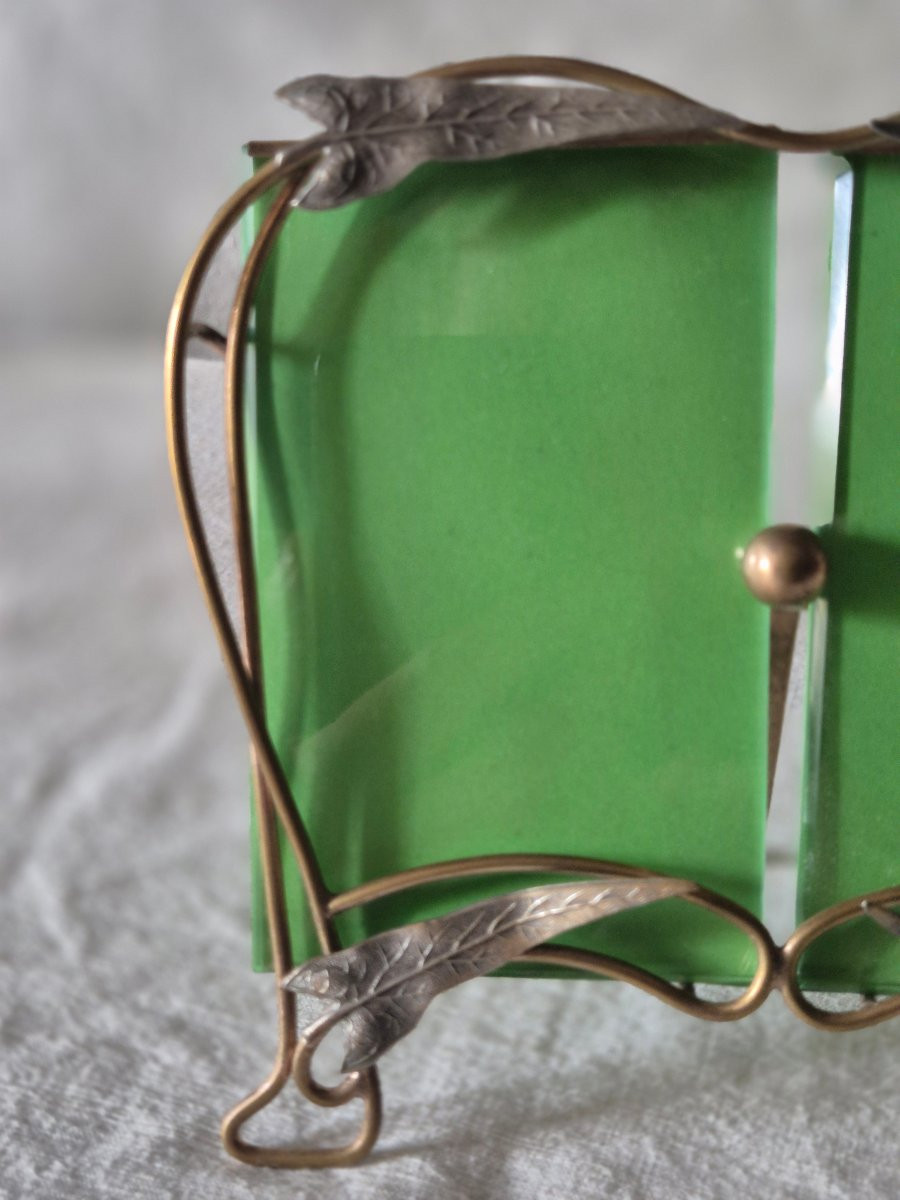 Art Nouveau Diptych Photo Frame In Two-tone Metal. -photo-4