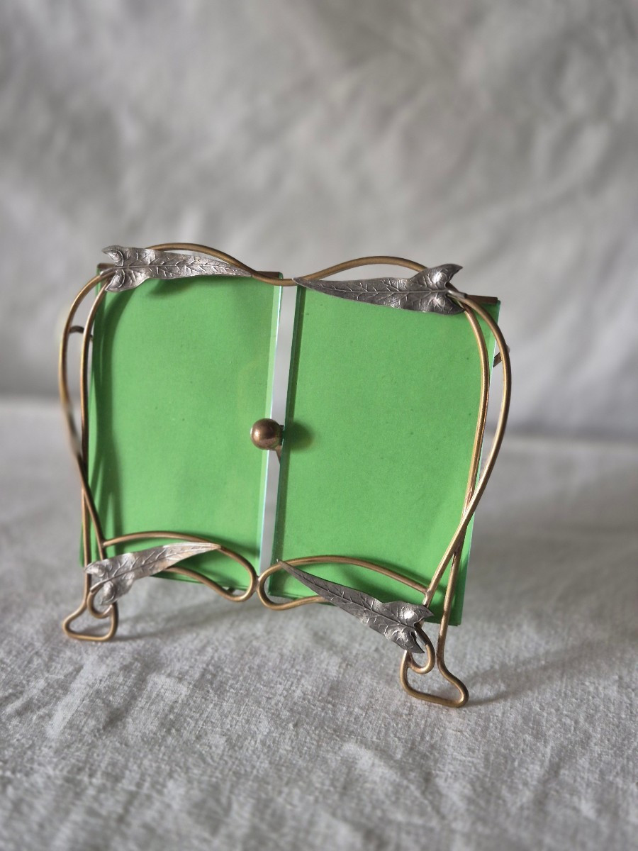 Art Nouveau Diptych Photo Frame In Two-tone Metal. 