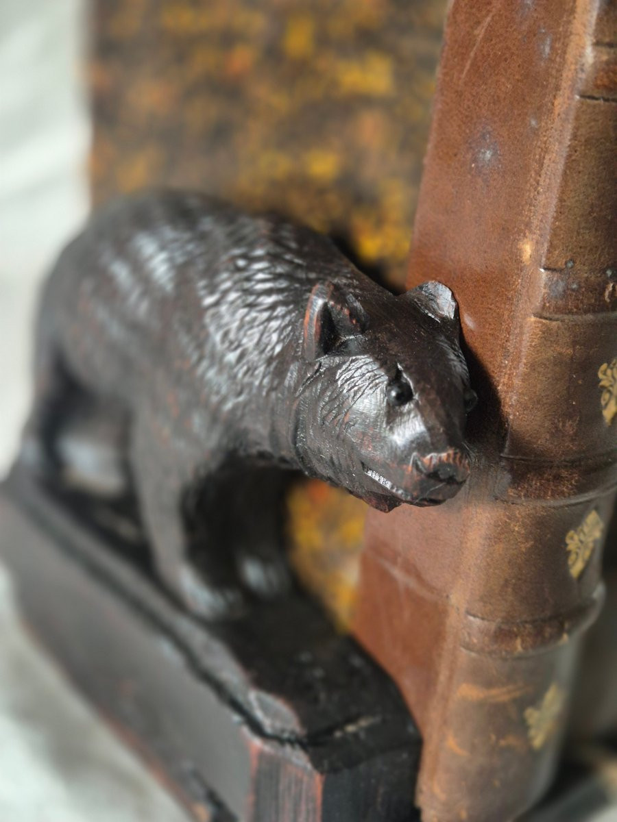Serre livres Ours Forêt Noire en bois sculpté du XIXème siècle -photo-2