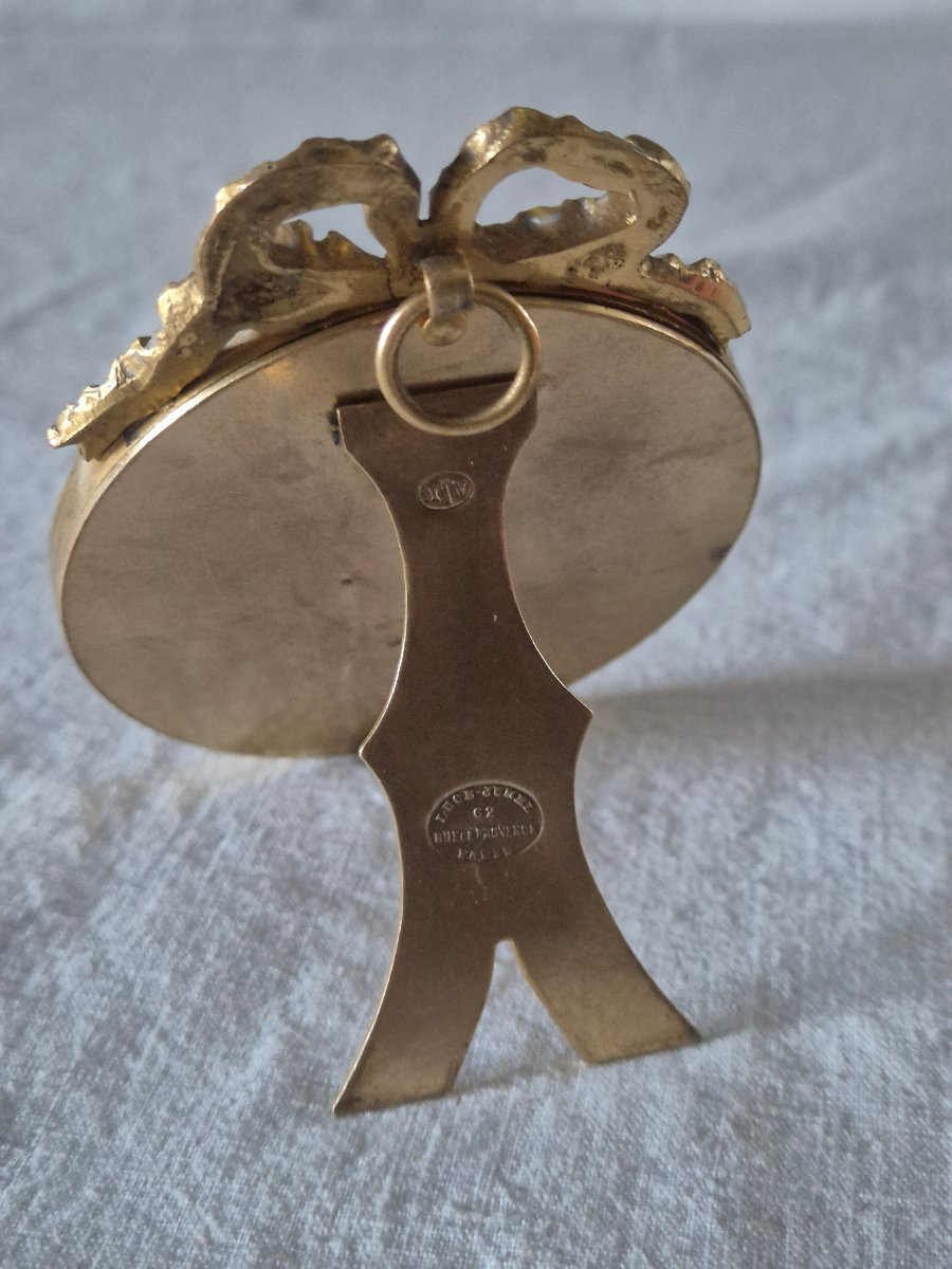 Cadre photo bronze doré ovale style Louis XVI du Second Empire -photo-4