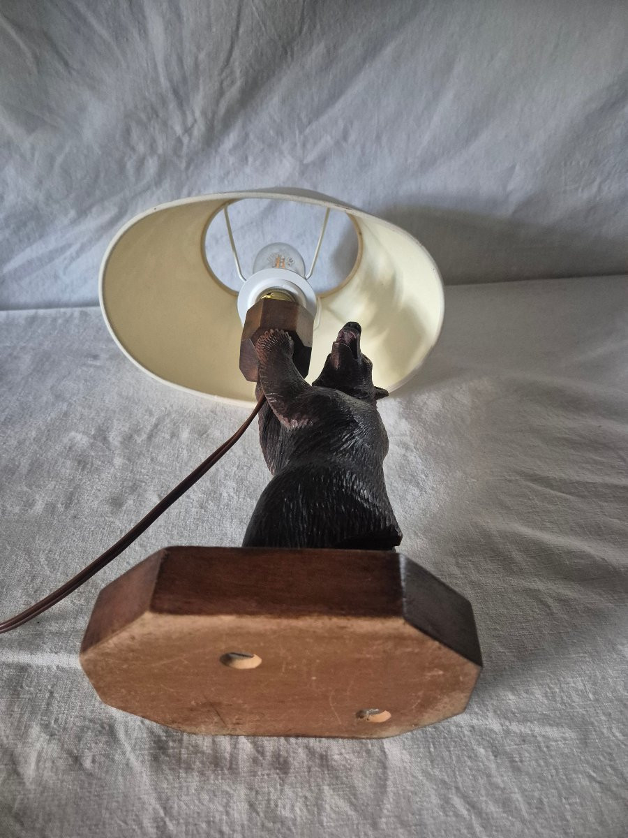Black Forest Carved Wooden Bear Lamp -photo-1