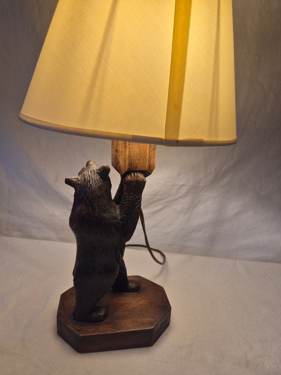 Black Forest Carved Wooden Bear Lamp -photo-4