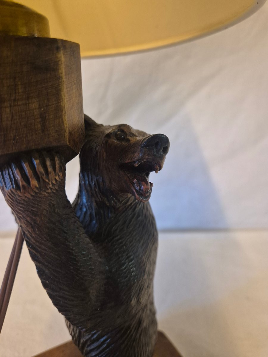Black Forest Carved Wooden Bear Lamp -photo-6