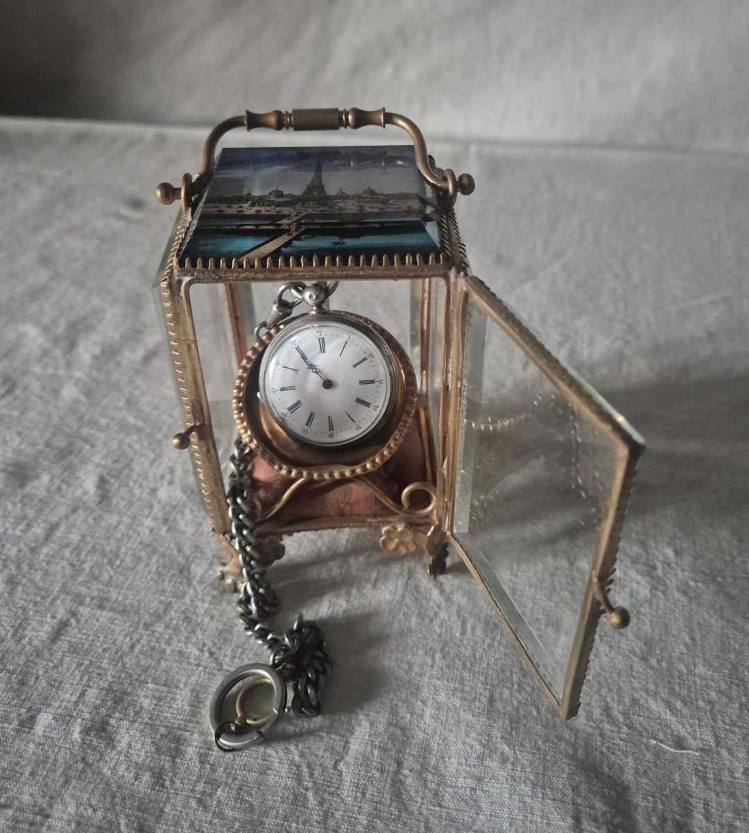 Boîte à montre Gousset souvenir de Paris Tour Eiffel  1889-photo-3