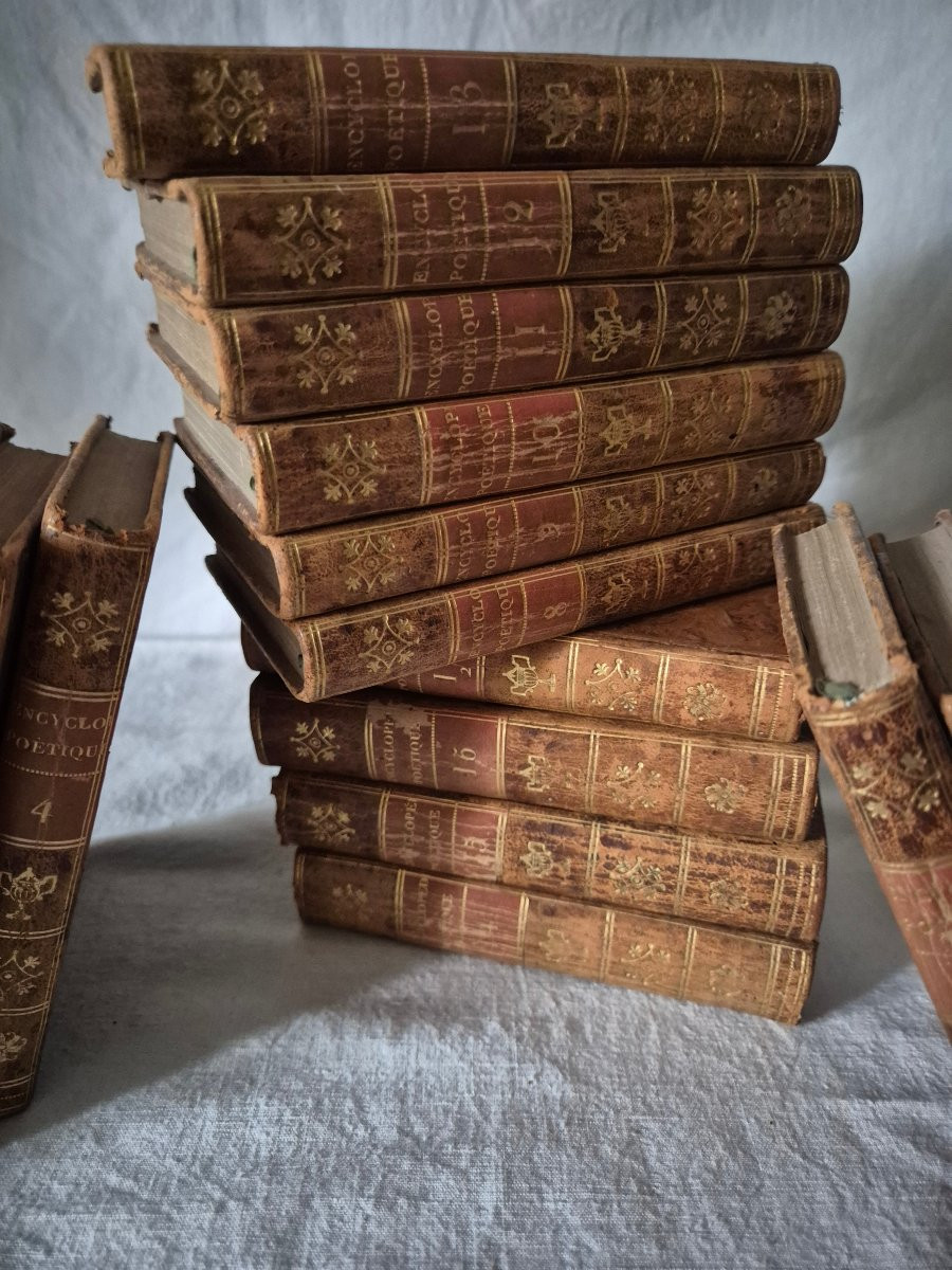 Série de 17 volumes de petits livres reliés en cuir: "  Encyclopédie Poétique " de 1804-photo-8