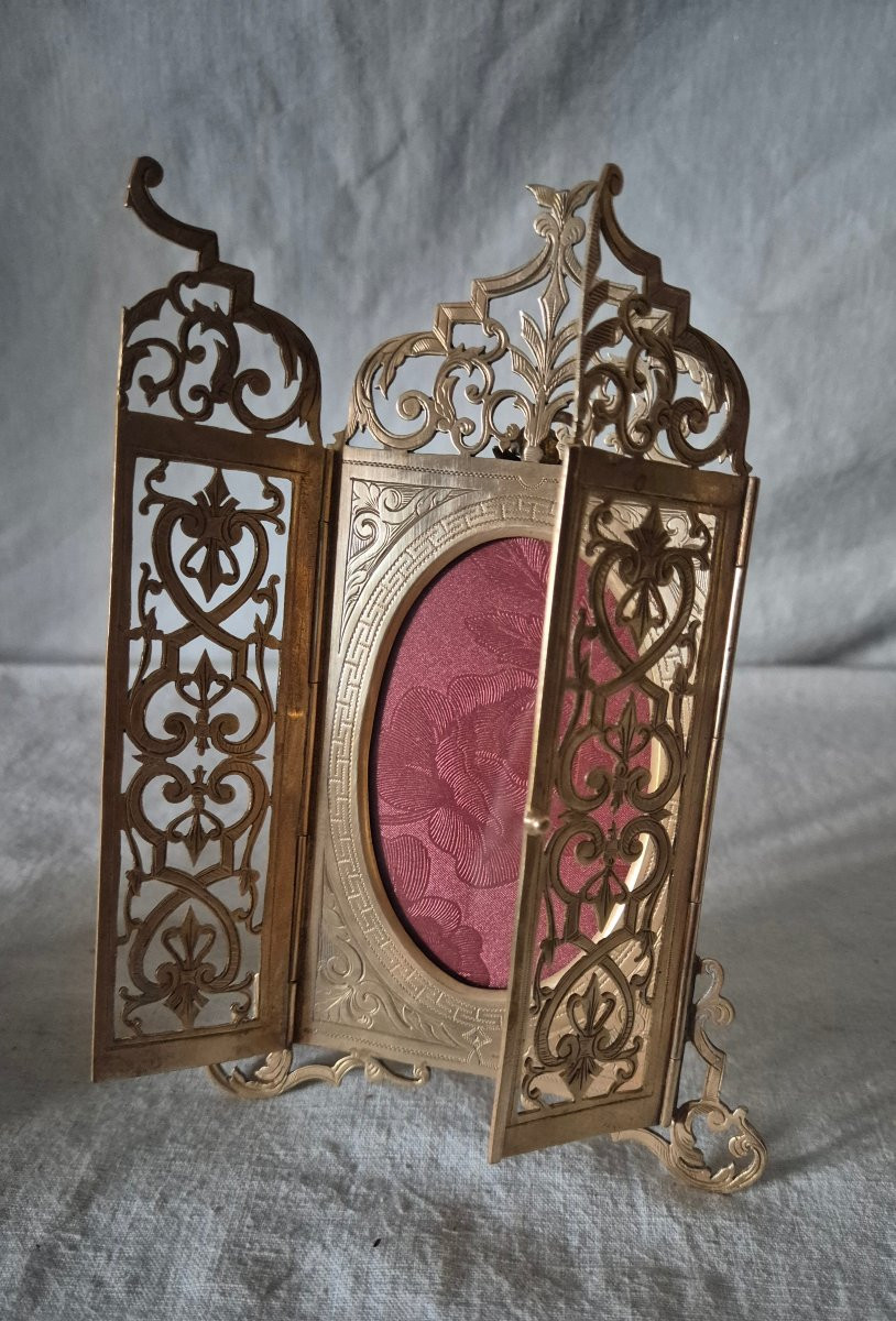 Cadre photo à volets en bronze doré cisaillé du XIXème siècle -photo-2