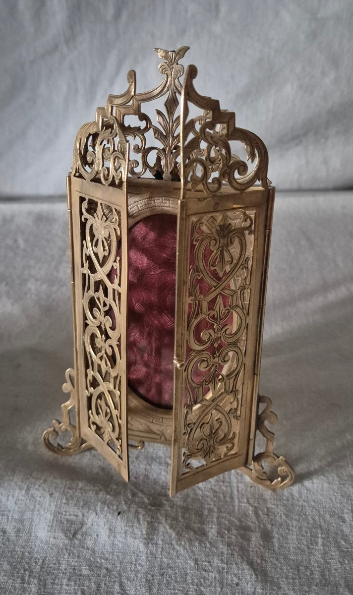 Cadre photo à volets en bronze doré cisaillé du XIXème siècle -photo-3