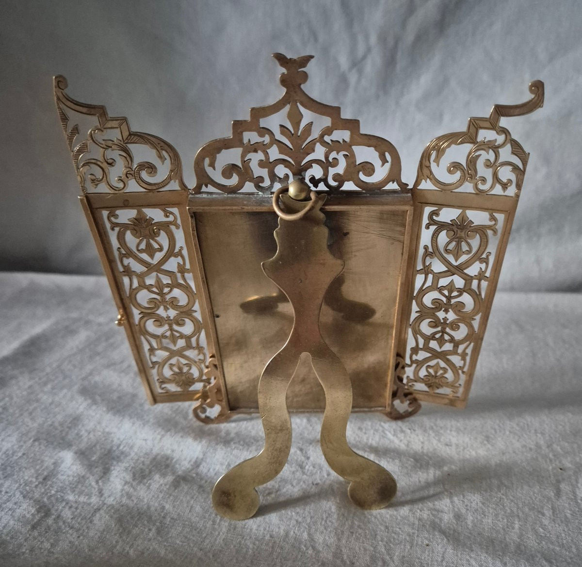 Cadre photo à volets en bronze doré cisaillé du XIXème siècle -photo-2