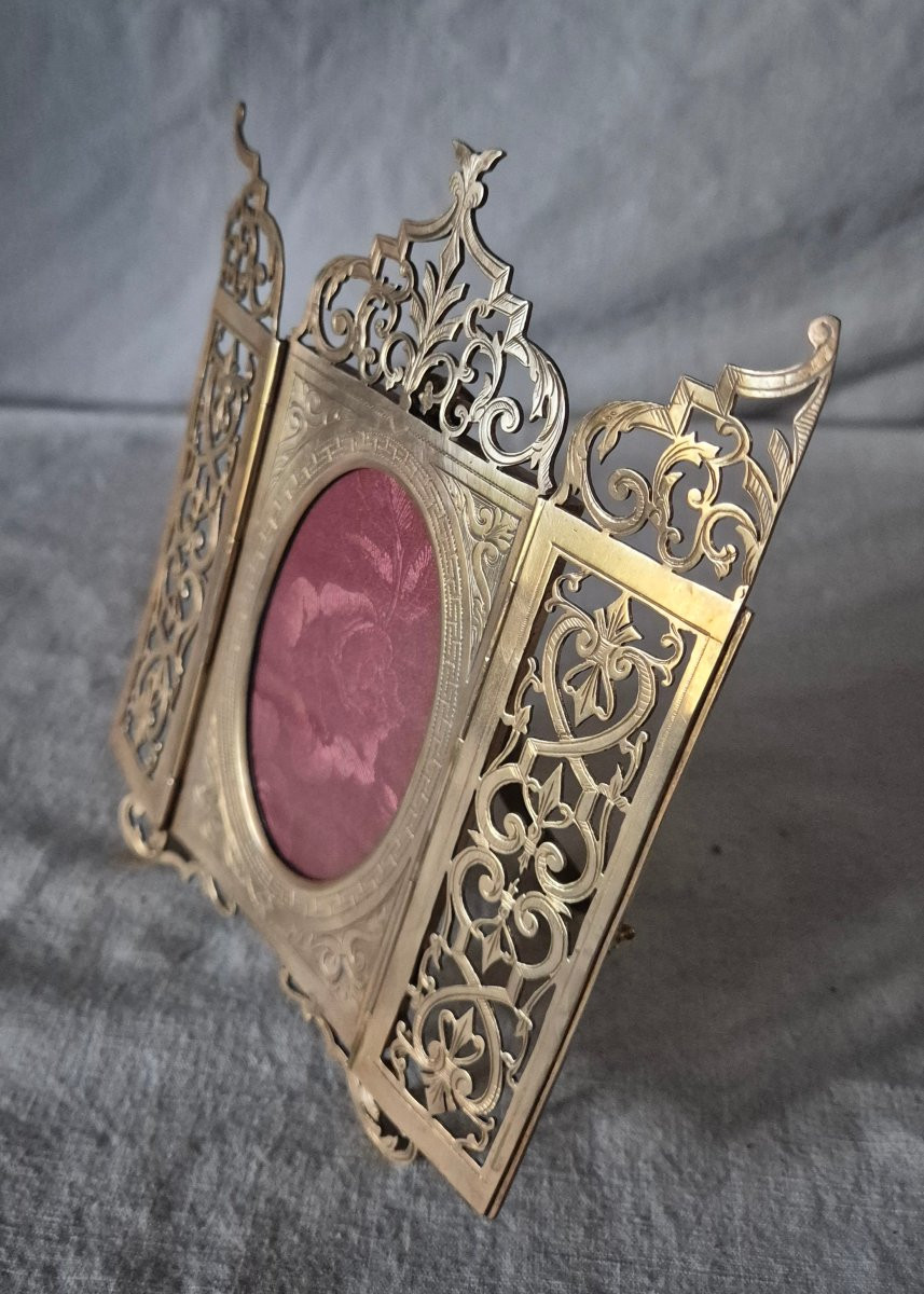 Cadre photo à volets en bronze doré cisaillé du XIXème siècle -photo-3