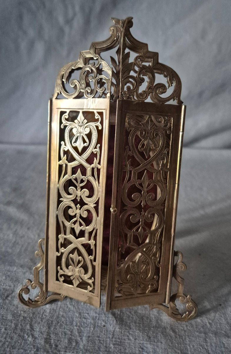 Cadre photo à volets en bronze doré cisaillé du XIXème siècle -photo-5