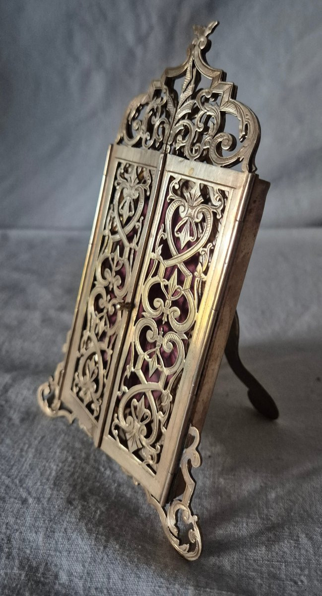 Cadre photo à volets en bronze doré cisaillé du XIXème siècle -photo-6