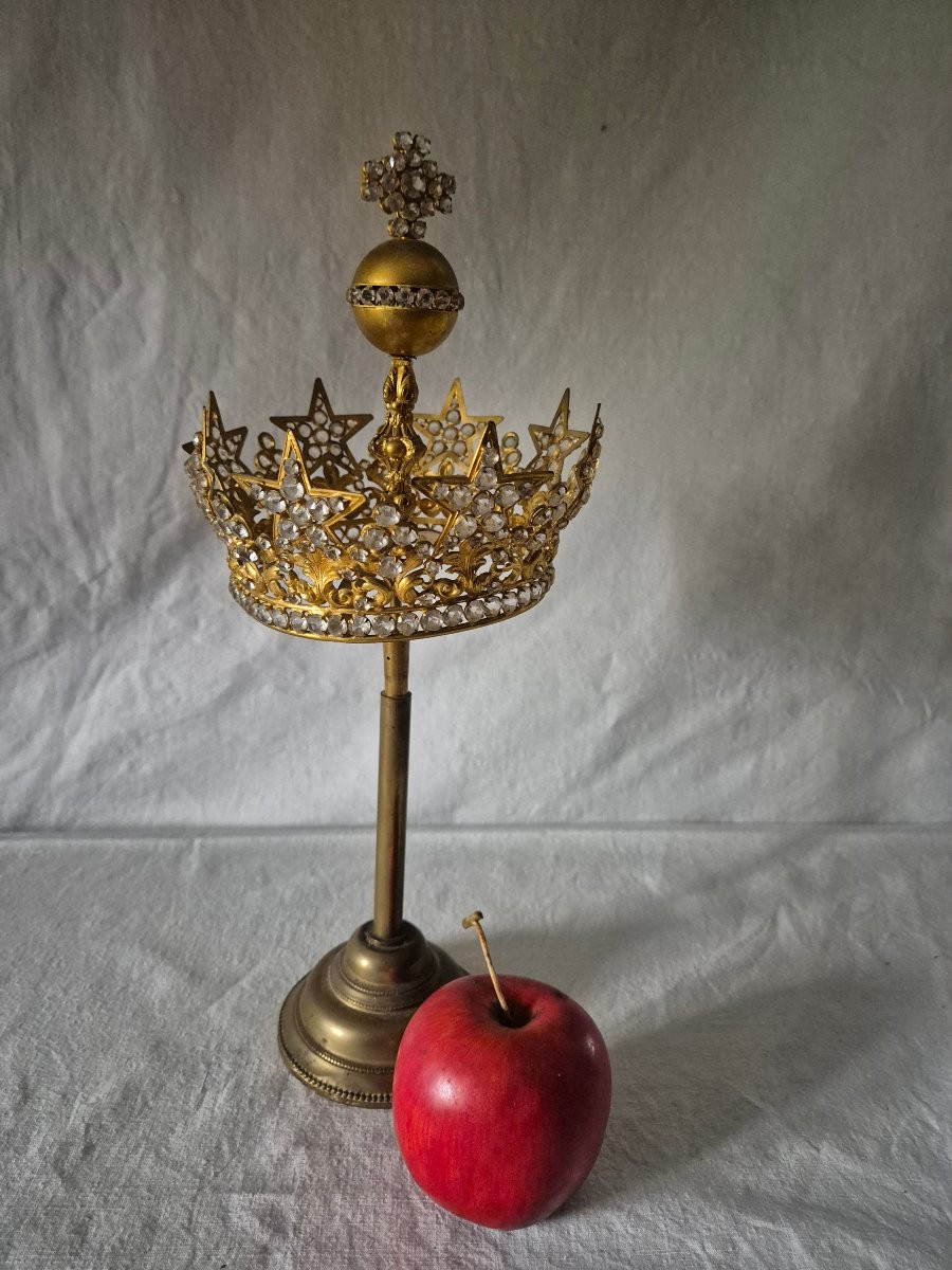 19th-century Gilt Bronze Crown Of The Virgin Mary With Its Base-photo-2