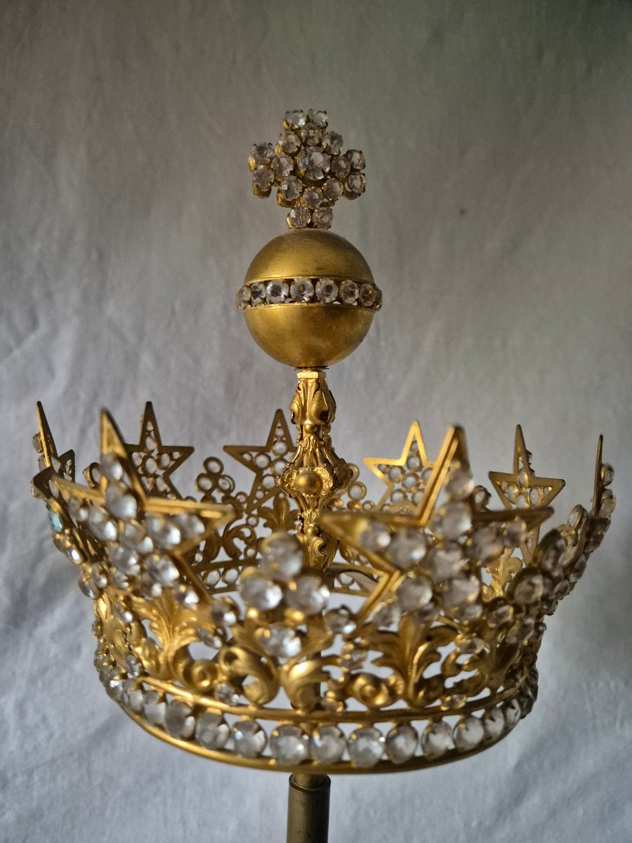 19th-century Gilt Bronze Crown Of The Virgin Mary With Its Base-photo-3