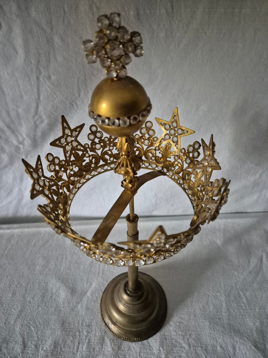 19th-century Gilt Bronze Crown Of The Virgin Mary With Its Base-photo-4