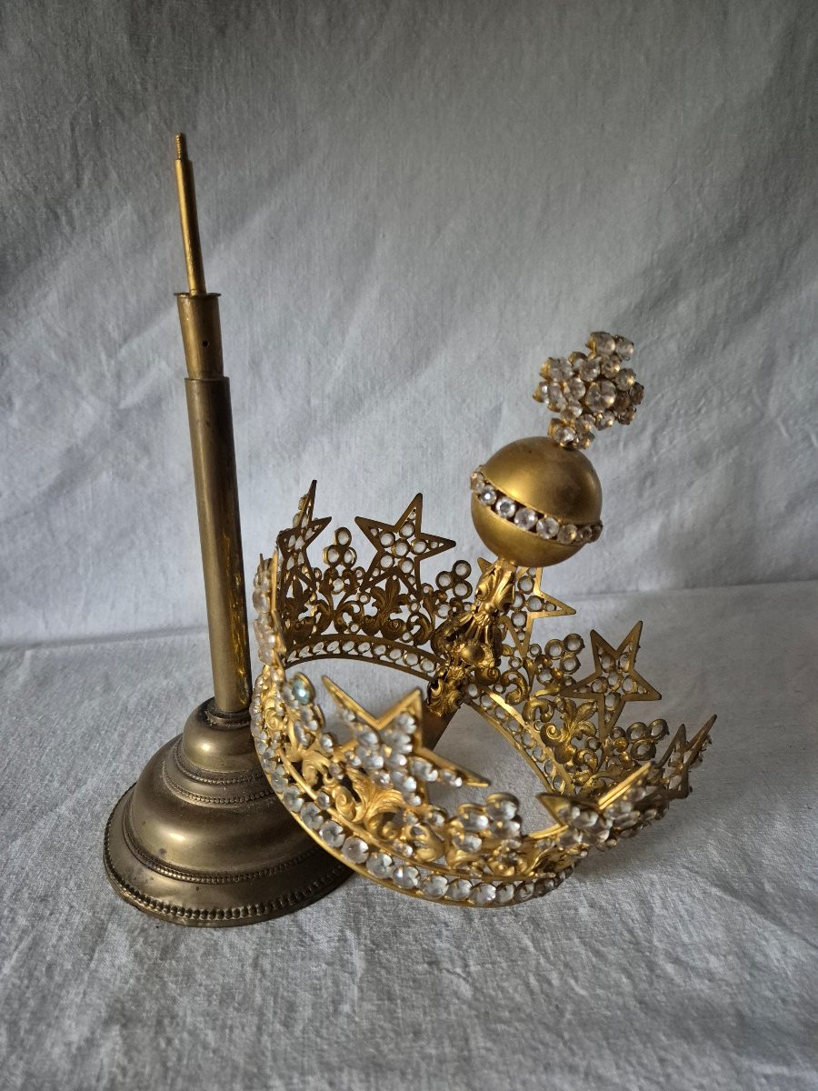 19th-century Gilt Bronze Crown Of The Virgin Mary With Its Base-photo-1