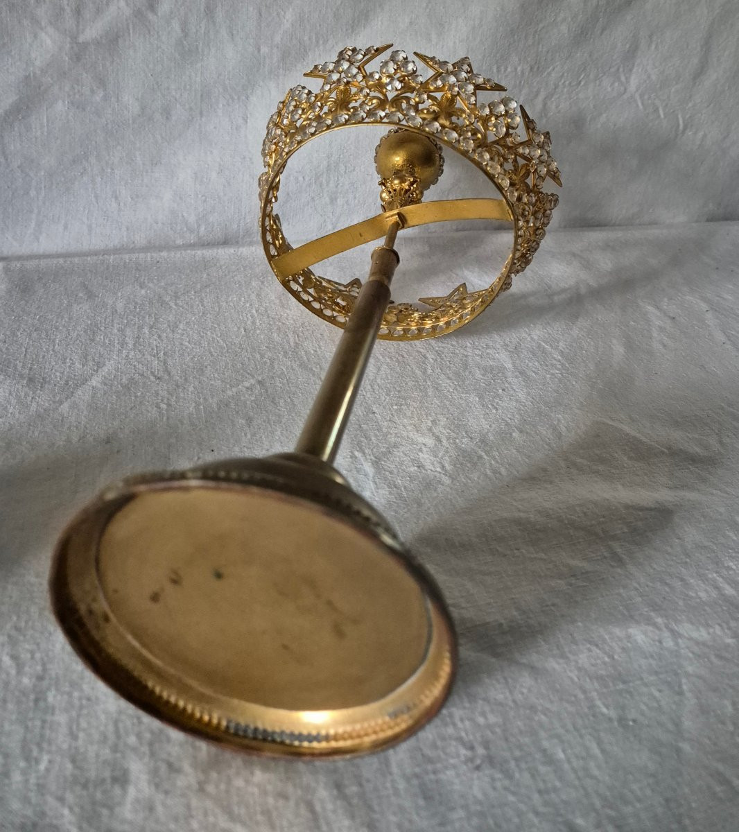 19th-century Gilt Bronze Crown Of The Virgin Mary With Its Base-photo-5