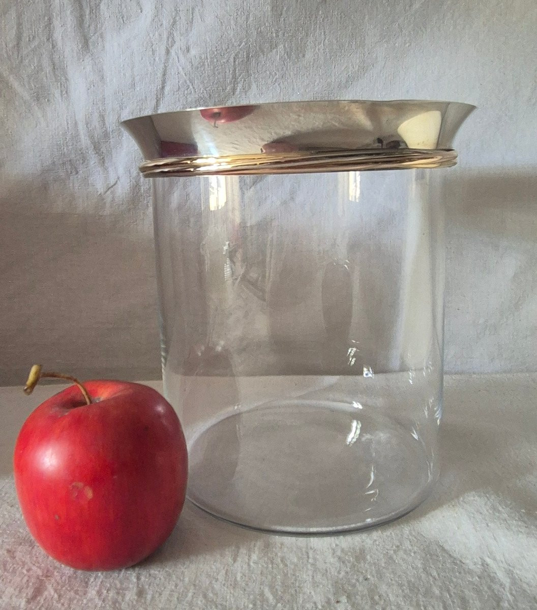 Sceau rafraîchissoir à champagne Cartier en cristal, argent et vermeil des années 1990-photo-2