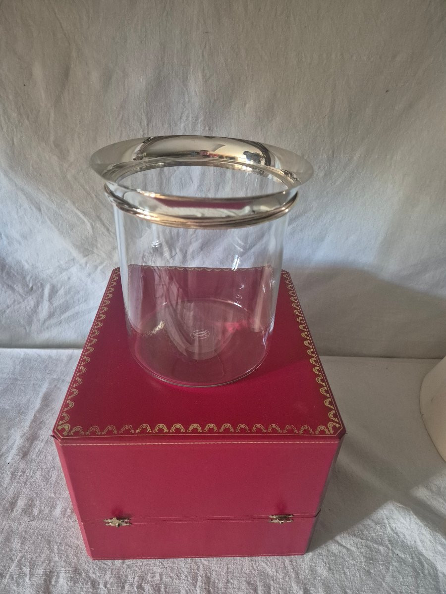 Sceau rafraîchissoir à champagne Cartier en cristal, argent et vermeil des années 1990-photo-3