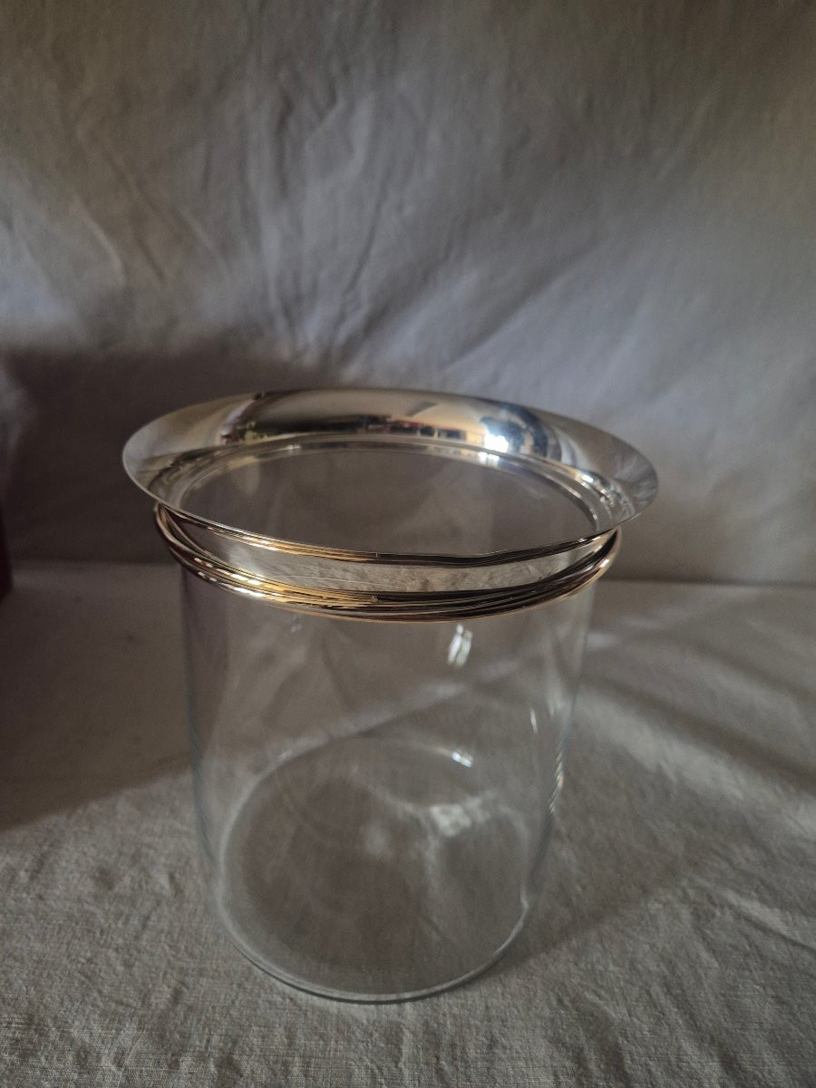 Sceau rafraîchissoir à champagne Cartier en cristal, argent et vermeil des années 1990-photo-4