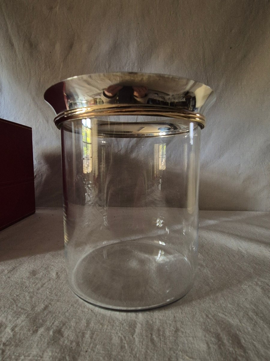 Sceau rafraîchissoir à champagne Cartier en cristal, argent et vermeil des années 1990-photo-5