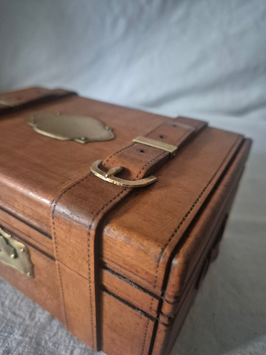 Boîte en bois sculpté trompe l'œil malle de voyage -photo-2