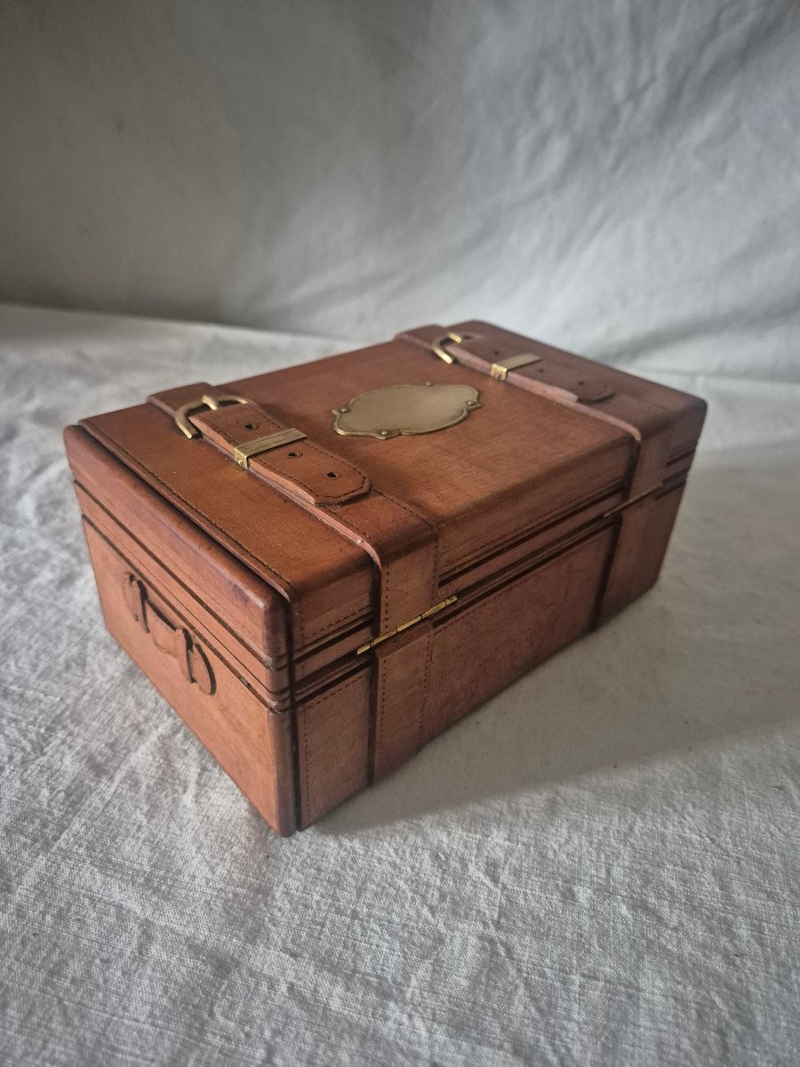 Boîte en bois sculpté trompe l'œil malle de voyage -photo-4