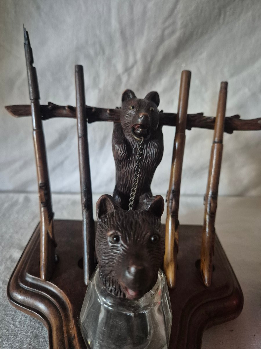 Encrier ours Forêt Noire avec son râtelier à fusils-porte plumes XIXème siècle -photo-8