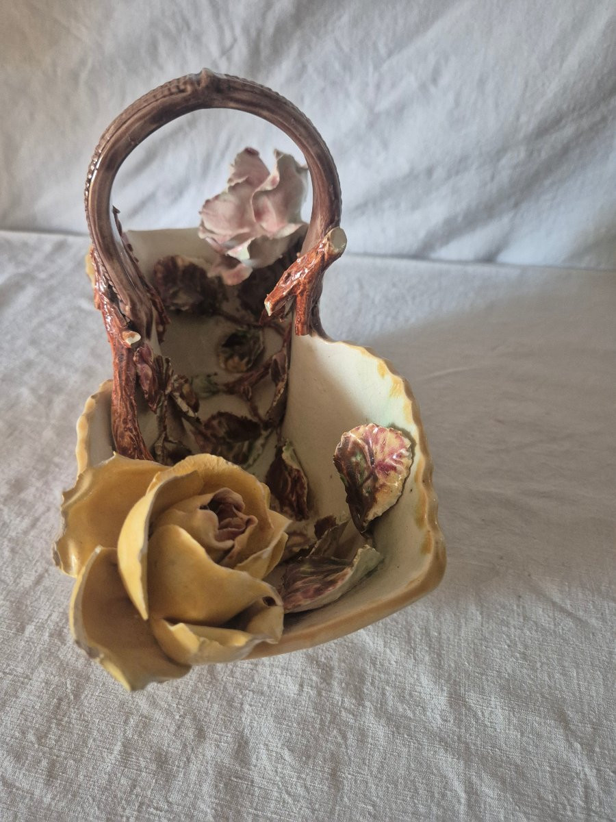 Decorative Earthenware Basket, Circa 1900-photo-3