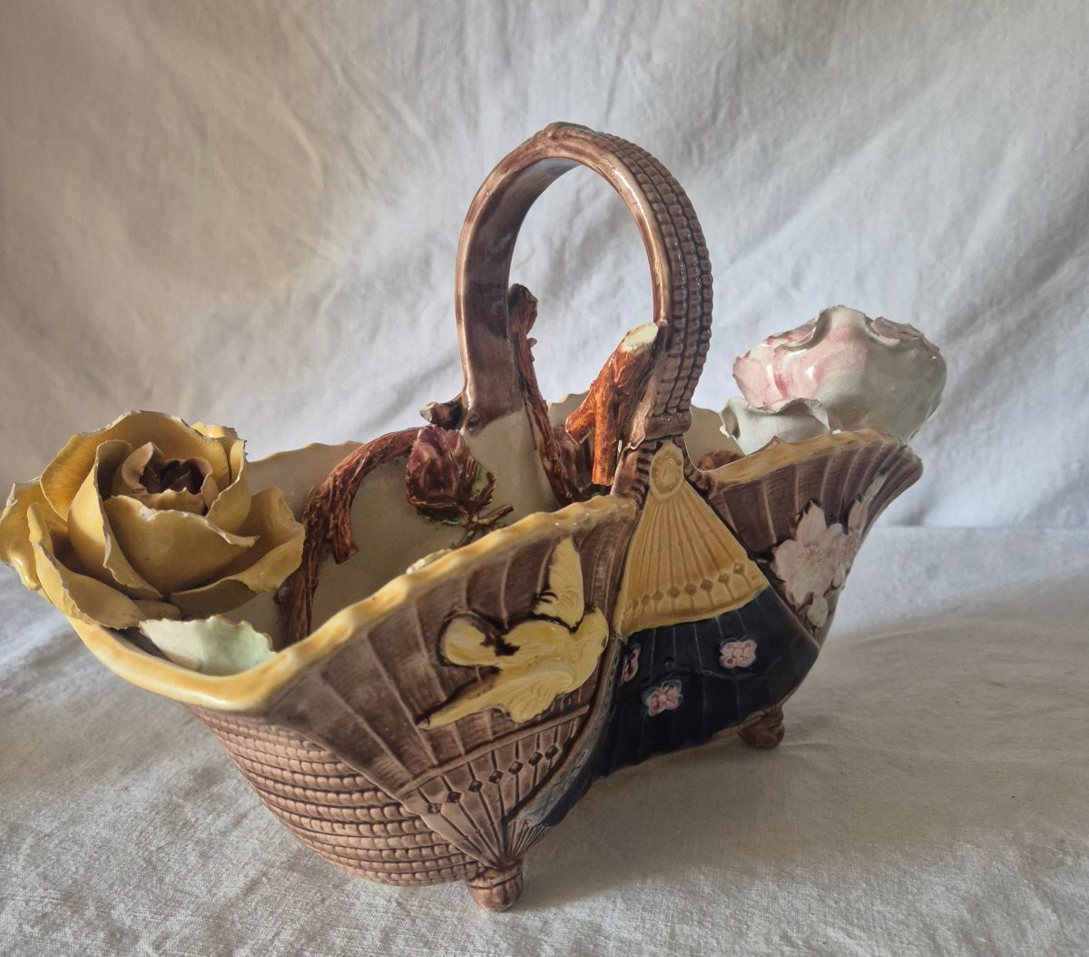 Decorative Earthenware Basket, Circa 1900-photo-4