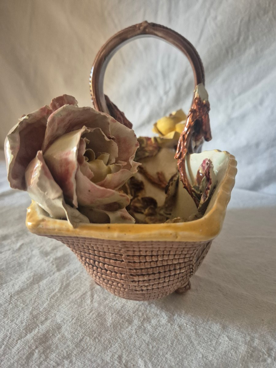 Decorative Earthenware Basket, Circa 1900-photo-2