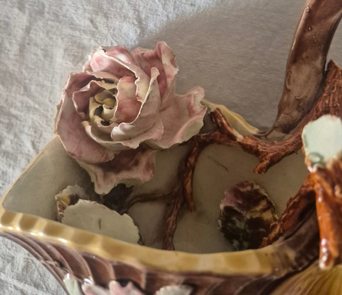 Decorative Earthenware Basket, Circa 1900-photo-4