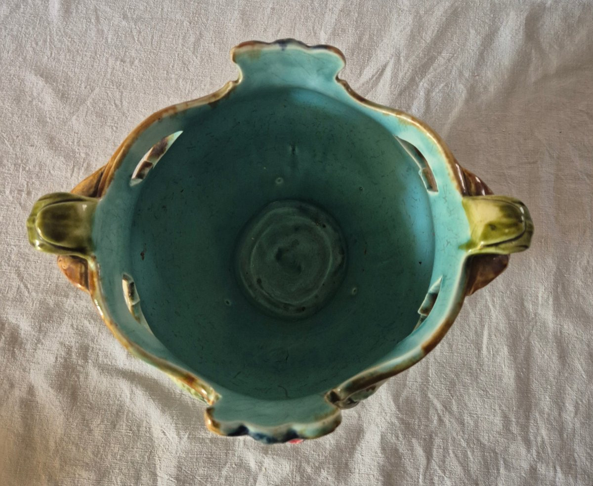 Earthenware Cachepot With Glazed Slip, Circa 1900-photo-2