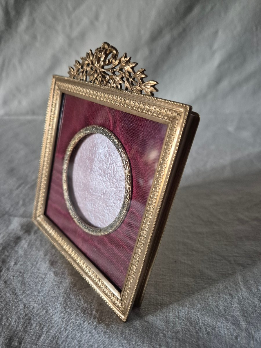 Second Empire Square Gilt Bronze Photo Frame With Marie-louise And Round View -photo-2