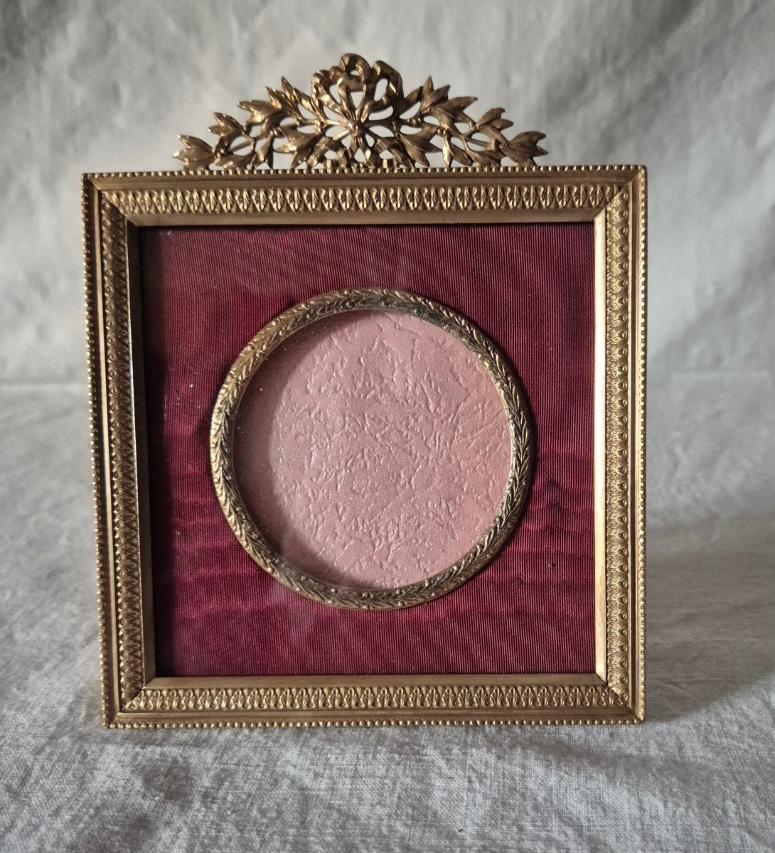 Second Empire Square Gilt Bronze Photo Frame With Marie-louise And Round View -photo-2