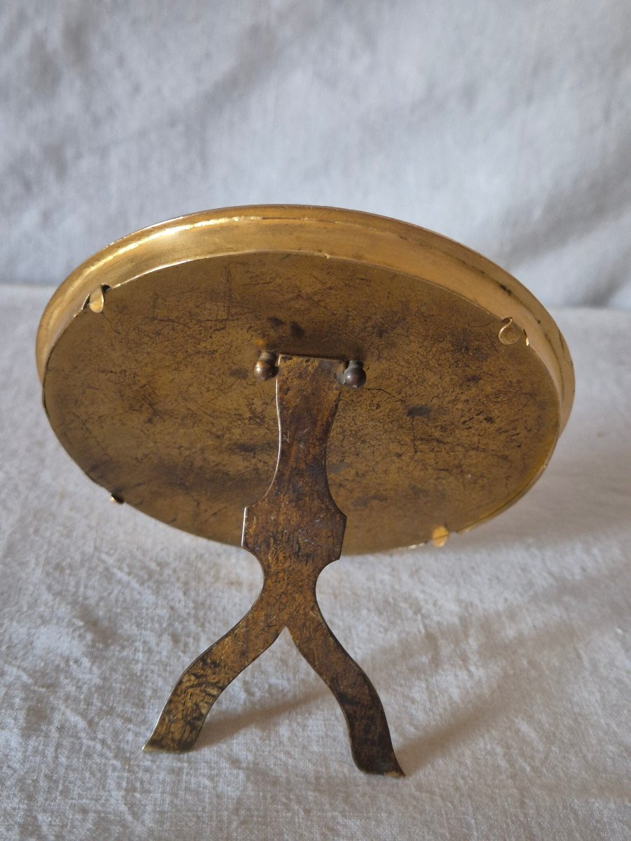 Cadre photo rond en émail et passe partout rose fin XIXème siècle -photo-2