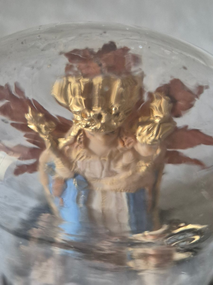 Vierge à l'enfant du XVIIIème siècle accompagnée de deux archanges en pâte de sel polychrome -photo-4