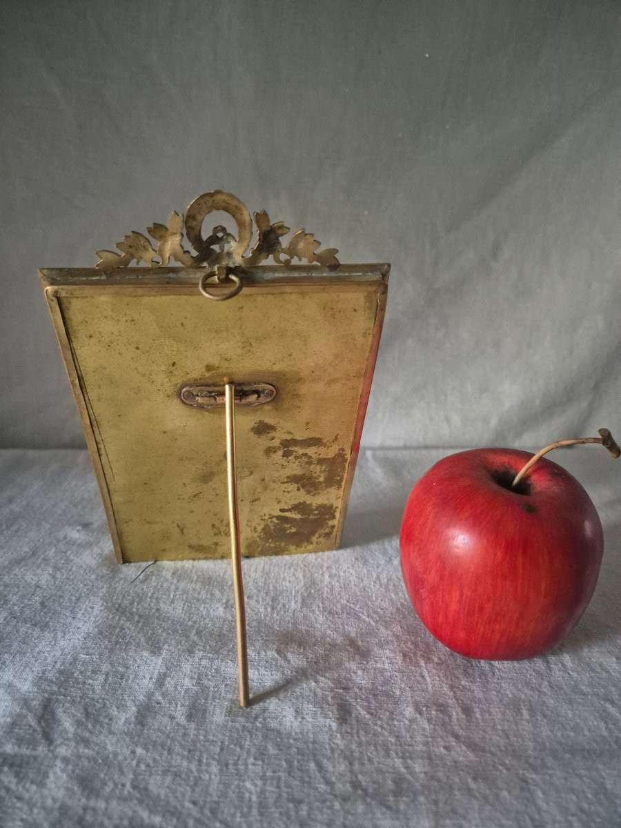 Cadre photo bronze doré à passe partout en moire bleu Second Empire -photo-3