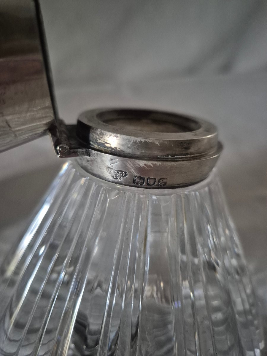 Encrier fin XIXème siècle en argent et cristal taillé d’origine anglaise -photo-4