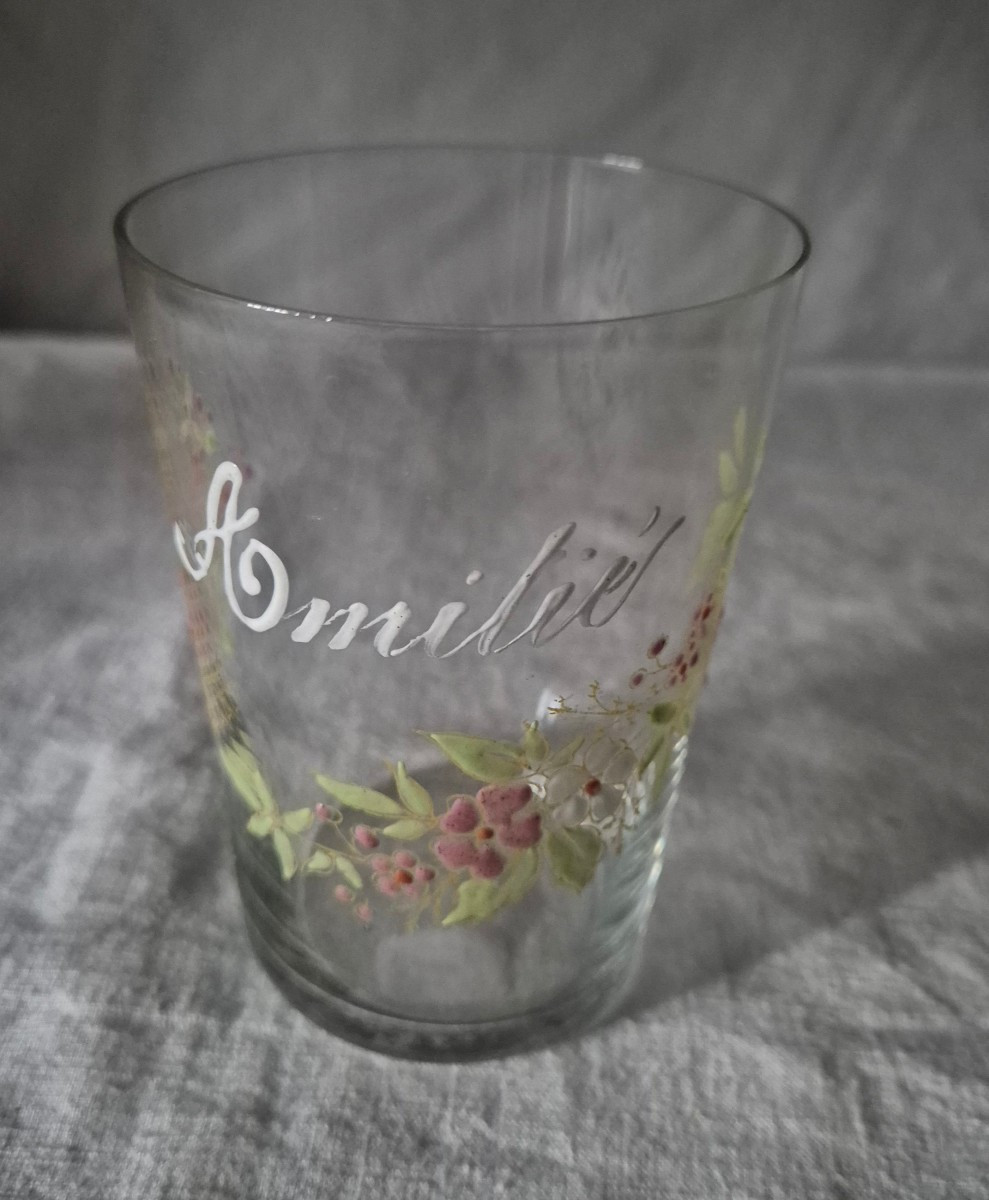 Clear Glass Vase With Floral Enamel Decoration