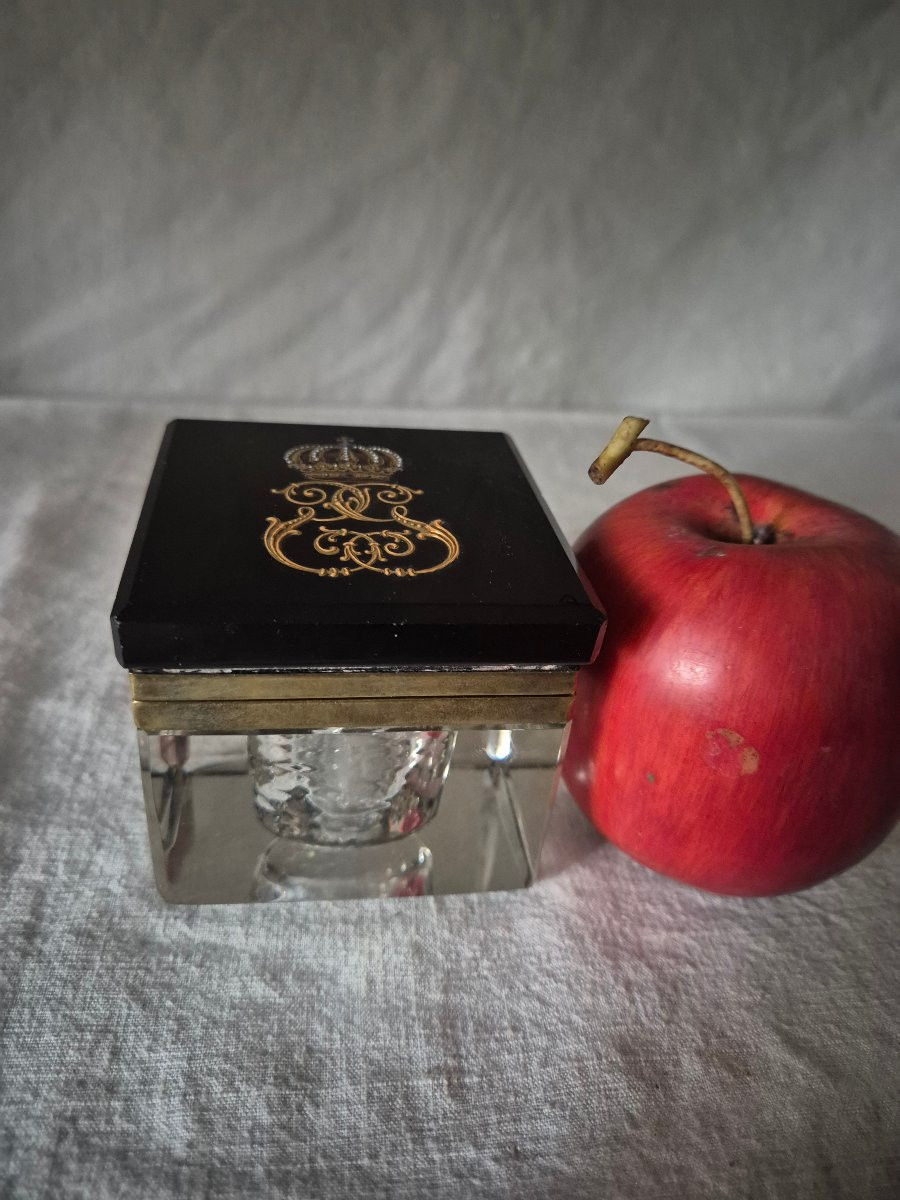 Encrier en cristal et émail à couronne de cour royal de Suède et chiffré d’un double "G"-photo-2